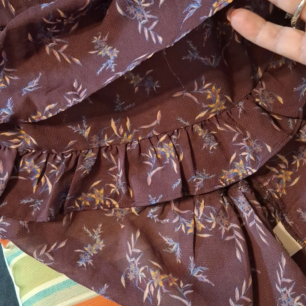 Free People Purple Floral Boho Off-Shoulder Babydoll Top Sz S - Picture 6 of 6